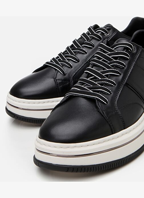 Erkek Deri Siyah Yüksek Tabanlı Spor Ayakkabı - Görsel 4