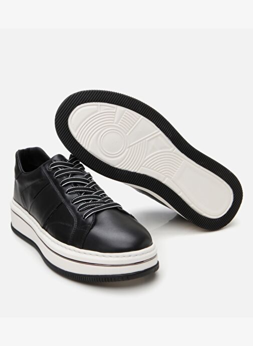 Erkek Deri Siyah Yüksek Tabanlı Spor Ayakkabı - Görsel 7