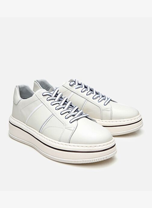 Erkek Deri Beyaz Yüksek Tabanlı Spor Ayakkabı - Görsel 3