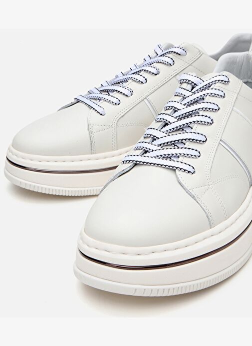 Erkek Deri Beyaz Yüksek Tabanlı Spor Ayakkabı - Görsel 4