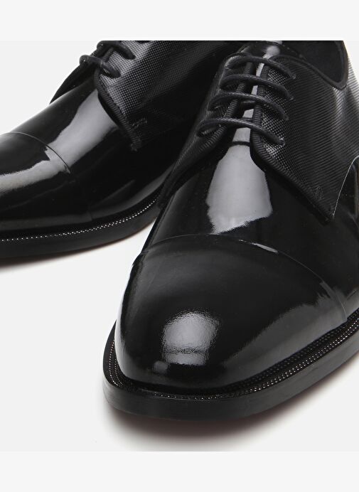 Erkek Rugan Deri Siyah Şık Klasik Ayakkabı - Görsel 4