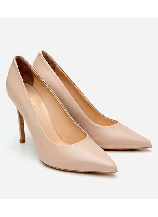 Kadın Deri Bej İnce Topuklu Stiletto - Görsel 3