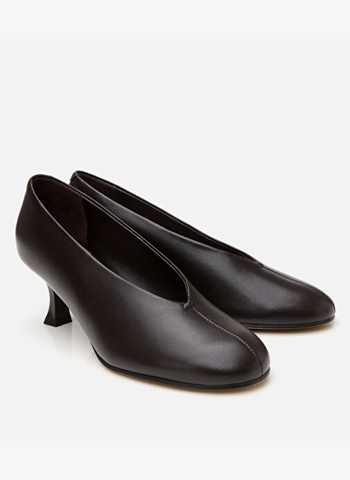 Kadın Deri Kahverengi İnce Topuklu Ayakkabı - Görsel 3