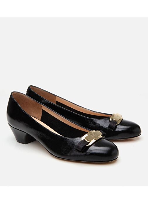 Kadın Rugan Deri Siyah Kalın Topuklu Ayakkabı - Görsel 3