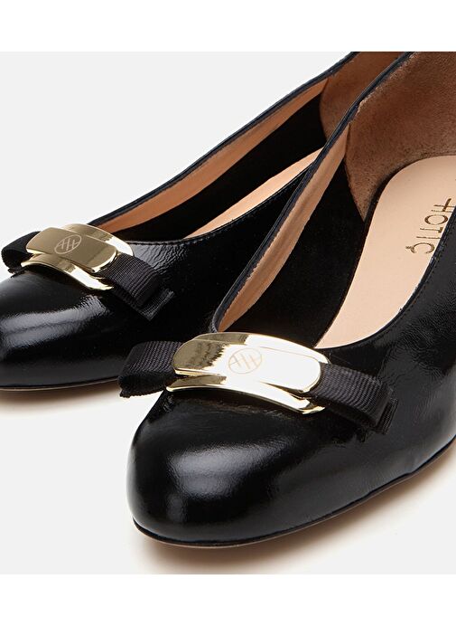 Kadın Rugan Deri Siyah Kalın Topuklu Ayakkabı - Görsel 4