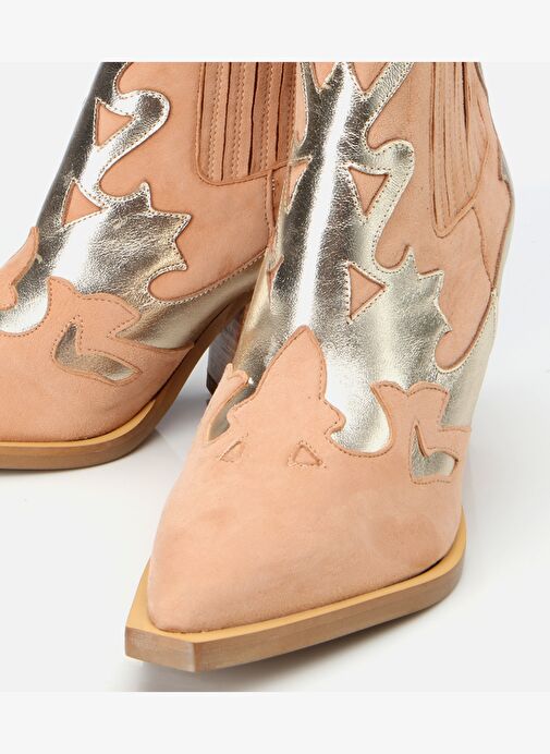 Kadın Süet Deri Bej Western Topuklu Bot - Görsel 4