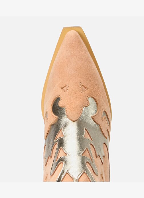 Kadın Süet Deri Bej Western Topuklu Bot - Görsel 5