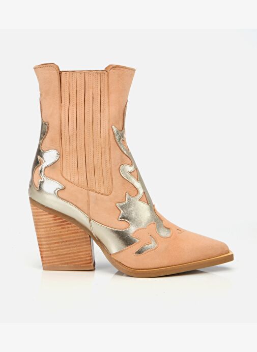 Kadın Süet Deri Bej Western Topuklu Bot - Görsel 2