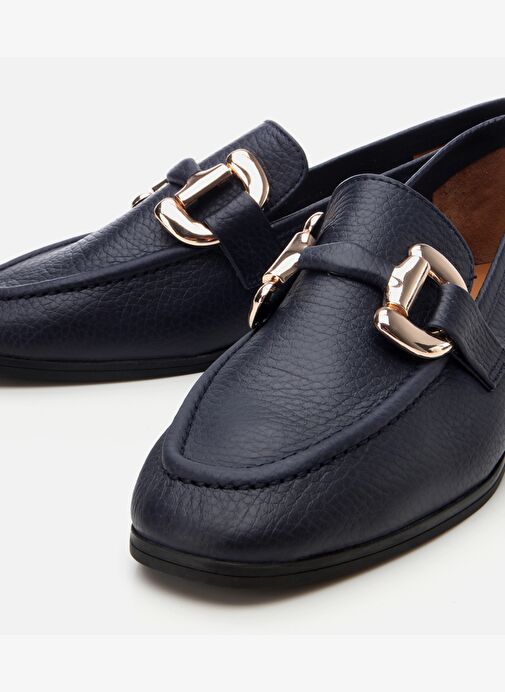 Kadın Deri Lacivert Tokalı Günlük Loafer - Görsel 4