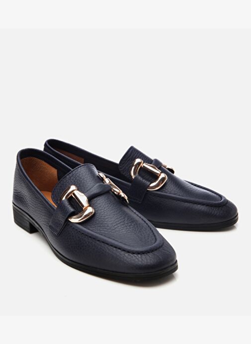 Kadın Deri Lacivert Tokalı Günlük Loafer - Görsel 3