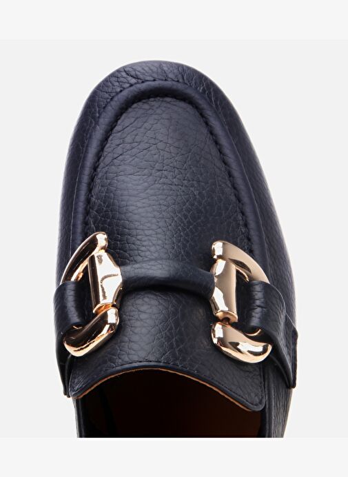 Kadın Deri Lacivert Tokalı Günlük Loafer - Görsel 5