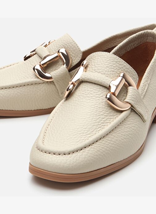 Kadın Deri Ekru Tokalı Günlük Loafer - Görsel 4