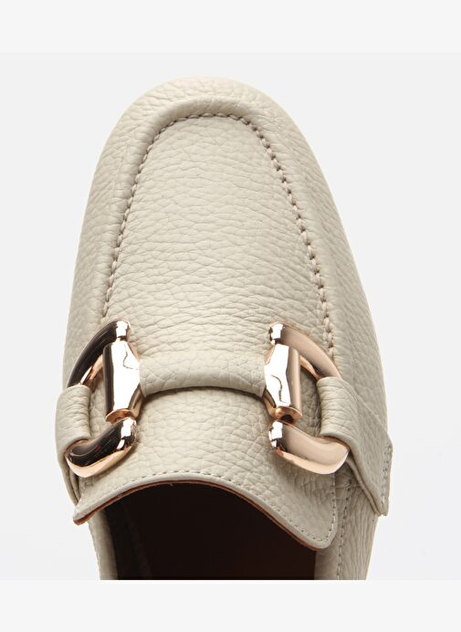 Kadın Deri Ekru Tokalı Günlük Loafer - Görsel 5