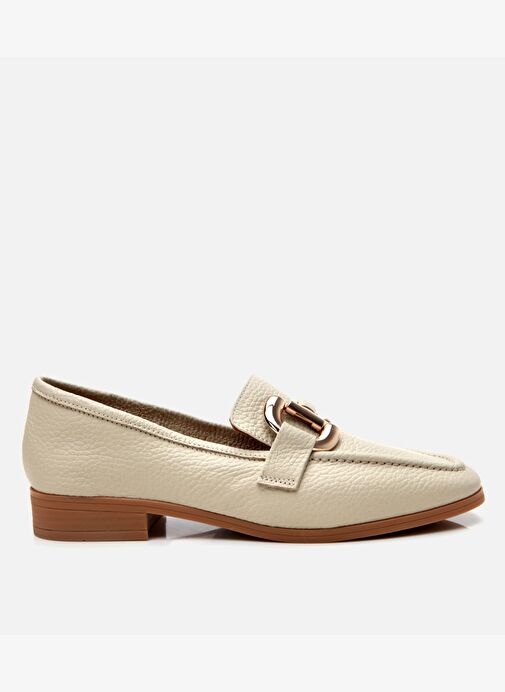 Kadın Deri Ekru Tokalı Günlük Loafer - Görsel 2