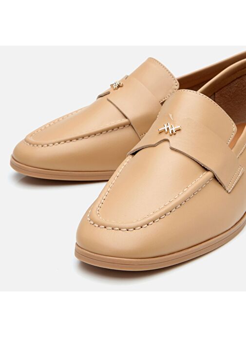 Kadın Deri Bej Logo Detaylı Loafer - Görsel 5