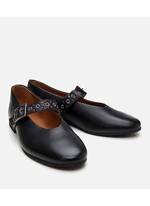 Kadın Deri Siyah Mary Jane Kemerli Babet - Görsel 3