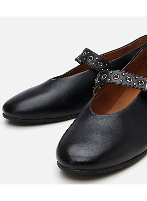 Kadın Deri Siyah Mary Jane Kemerli Babet - Görsel 4