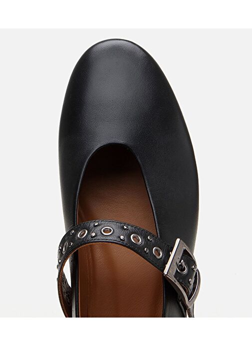 Kadın Deri Siyah Mary Jane Kemerli Babet - Görsel 5