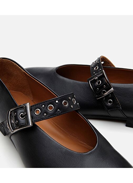 Kadın Deri Siyah Mary Jane Kemerli Babet - Görsel 6