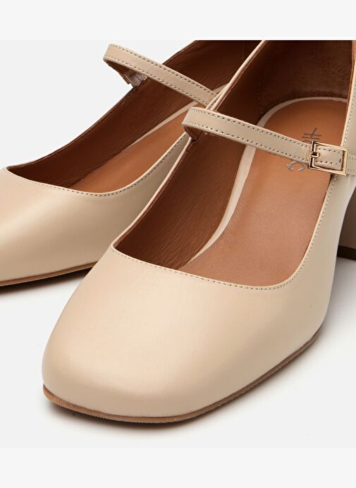 Kadın Deri Bej Mary Jane Kalın Topuklu Ayakkabı - Görsel 4