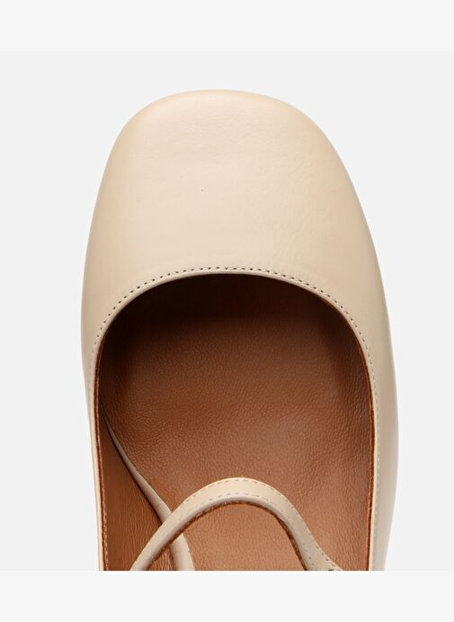 Kadın Deri Bej Mary Jane Kalın Topuklu Ayakkabı - Görsel 5