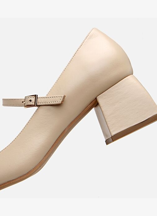 Kadın Deri Bej Mary Jane Kalın Topuklu Ayakkabı - Görsel 6