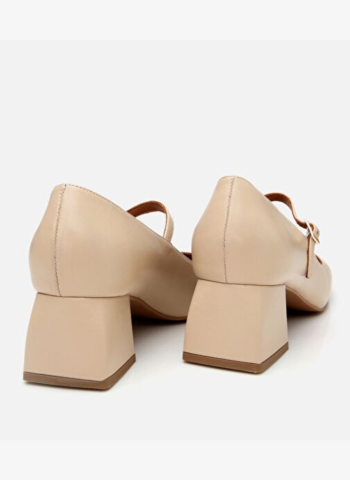 Kadın Deri Bej Mary Jane Kalın Topuklu Ayakkabı - Görsel 7