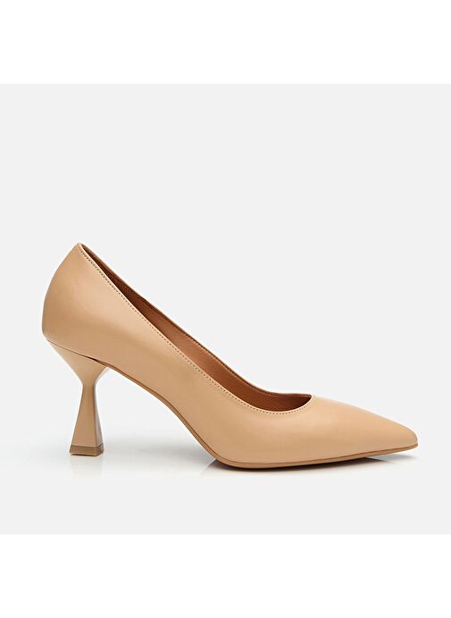 Kadın Deri Bej Orta Topuklu Stiletto - Görsel 2