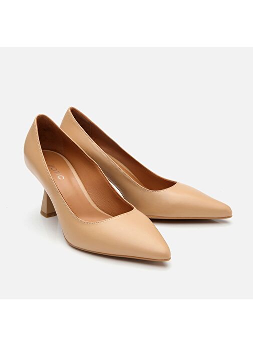 Kadın Deri Bej Orta Topuklu Stiletto - Görsel 3