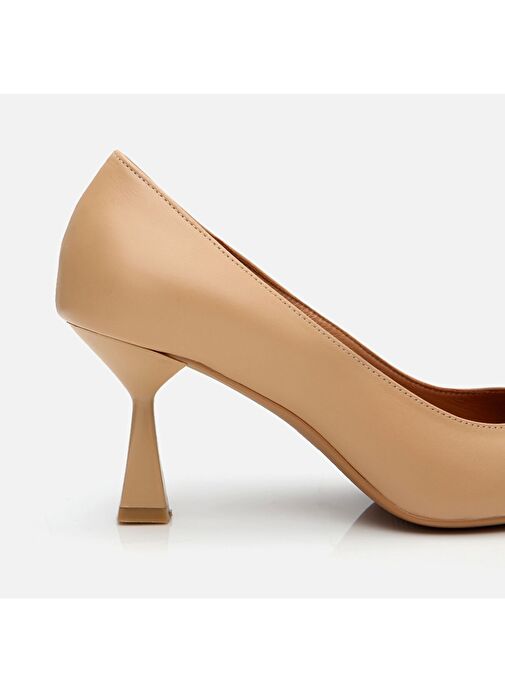 Kadın Deri Bej Orta Topuklu Stiletto - Görsel 4