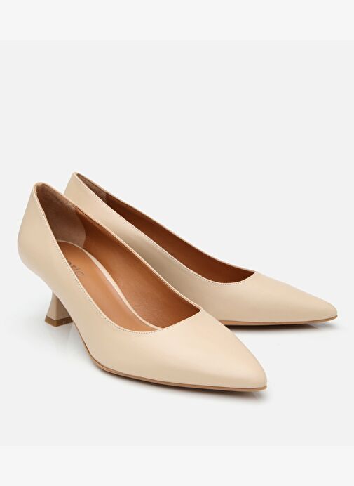 Kadın Deri Bej Esnek Tabanlı Stiletto - Görsel 3