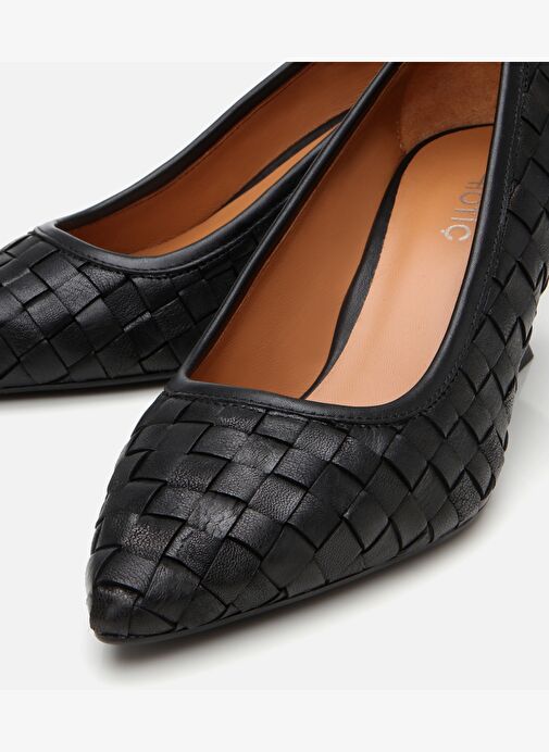 Kadın Deri Siyah Örgü Detaylı Stiletto - Görsel 4