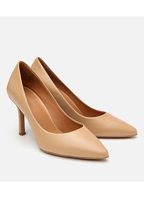 Kadın Deri Bej Yüksek Topuklu Stiletto - Görsel 3