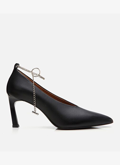 Kadın Deri Siyah Zincir Detaylı Stiletto - Görsel 2