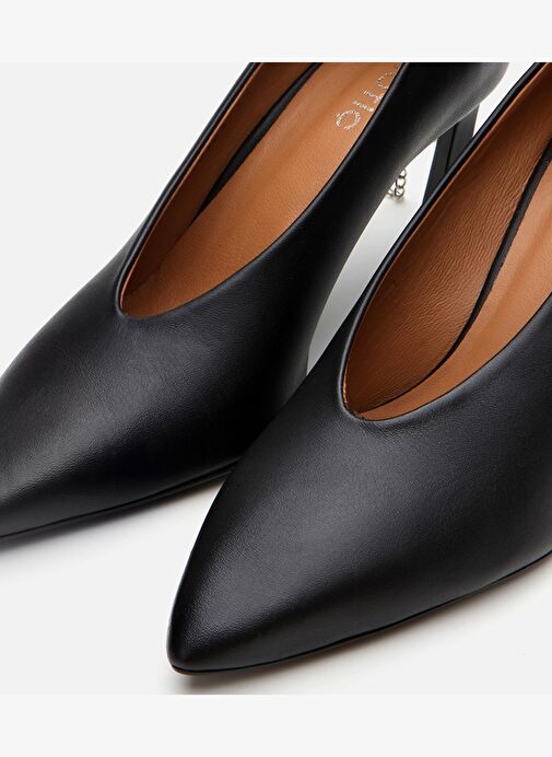 Kadın Deri Siyah Zincir Detaylı Stiletto - Görsel 4