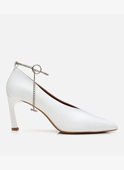 Kadın Deri Ekru Zincir Detaylı Stiletto - Görsel 2