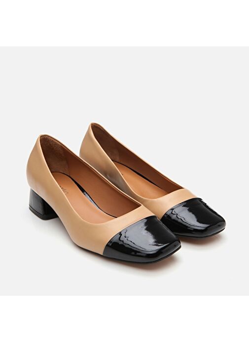 Hotiç Bej-Siyah Kadın Deri Topuklu Ayakkabı 01AYH304310A133 - Görsel 3
