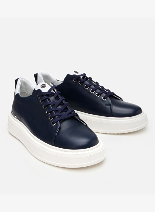 Erkek Deri Lacivert Hafif Tabanlı Spor Ayakkabı - Görsel 3
