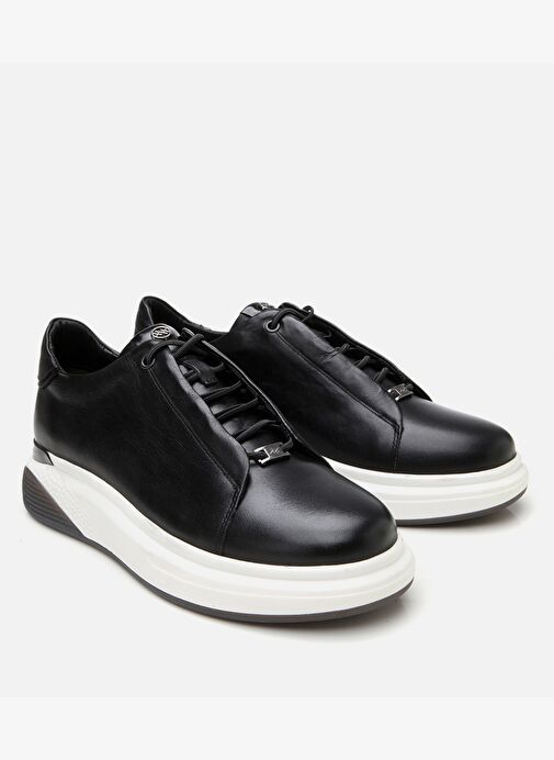 Erkek Deri Siyah Yüksek Tabanlı Spor Ayakkabı - Görsel 3