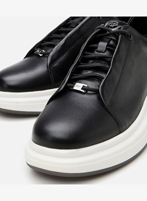 Erkek Deri Siyah Yüksek Tabanlı Spor Ayakkabı - Görsel 4
