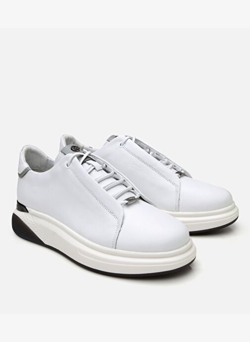 Erkek Deri Beyaz Yüksek Tabanlı Spor Ayakkabı - Görsel 3