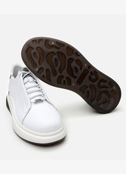 Erkek Deri Beyaz Yüksek Tabanlı Spor Ayakkabı - Görsel 7