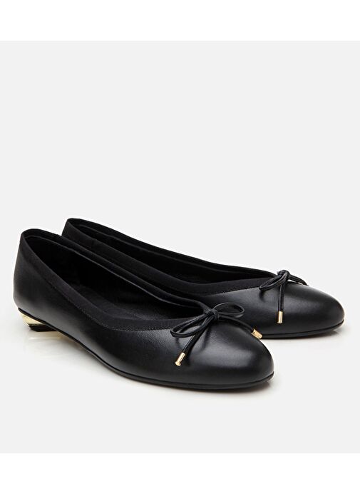 Kadın Deri Siyah Topuk Detaylı Babet - Görsel 3