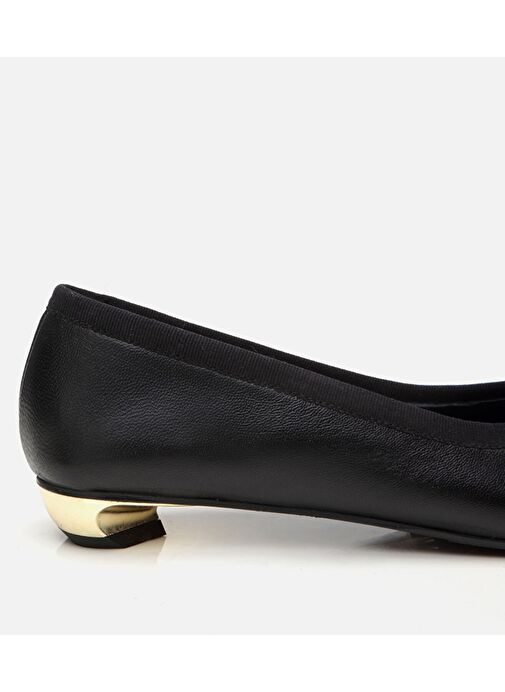 Kadın Deri Siyah Topuk Detaylı Babet - Görsel 5