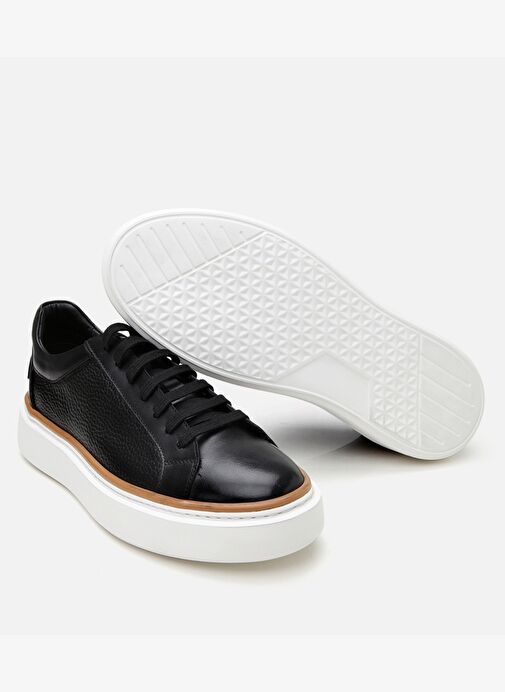Erkek Deri Siyah Hafif Tabanlı Spor Ayakkabı - Görsel 2