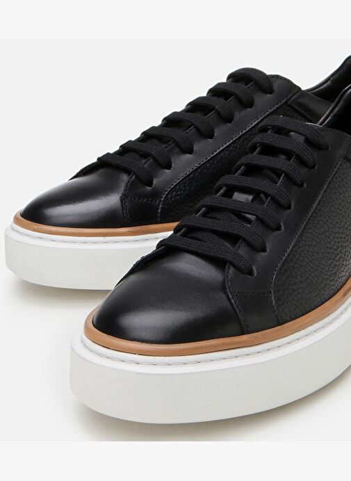 Erkek Deri Siyah Hafif Tabanlı Spor Ayakkabı - Görsel 5