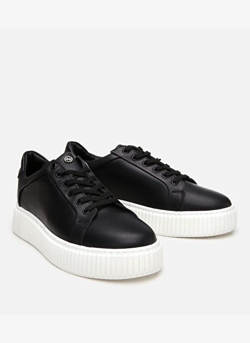 Erkek Deri Siyah Yüksek Tabanlı Spor Ayakkabı - Görsel 3