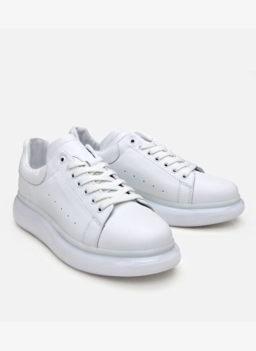 Erkek Deri Beyaz Spor Ayakkabı - Görsel 3