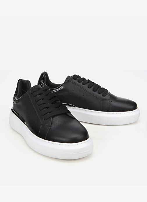 Erkek Deri Siyah Hafif Tabanlı Spor Ayakkabı 02AYH305170A100 - Görsel 3