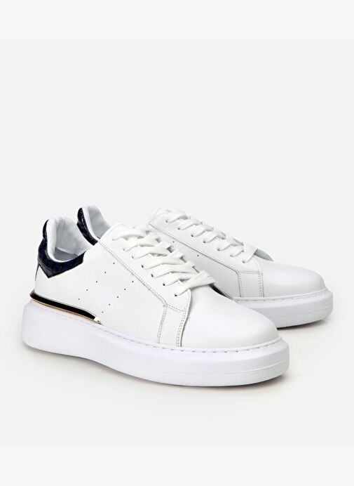 Erkek Deri Beyaz Hafif Tabanlı Spor Ayakkabı - Görsel 3